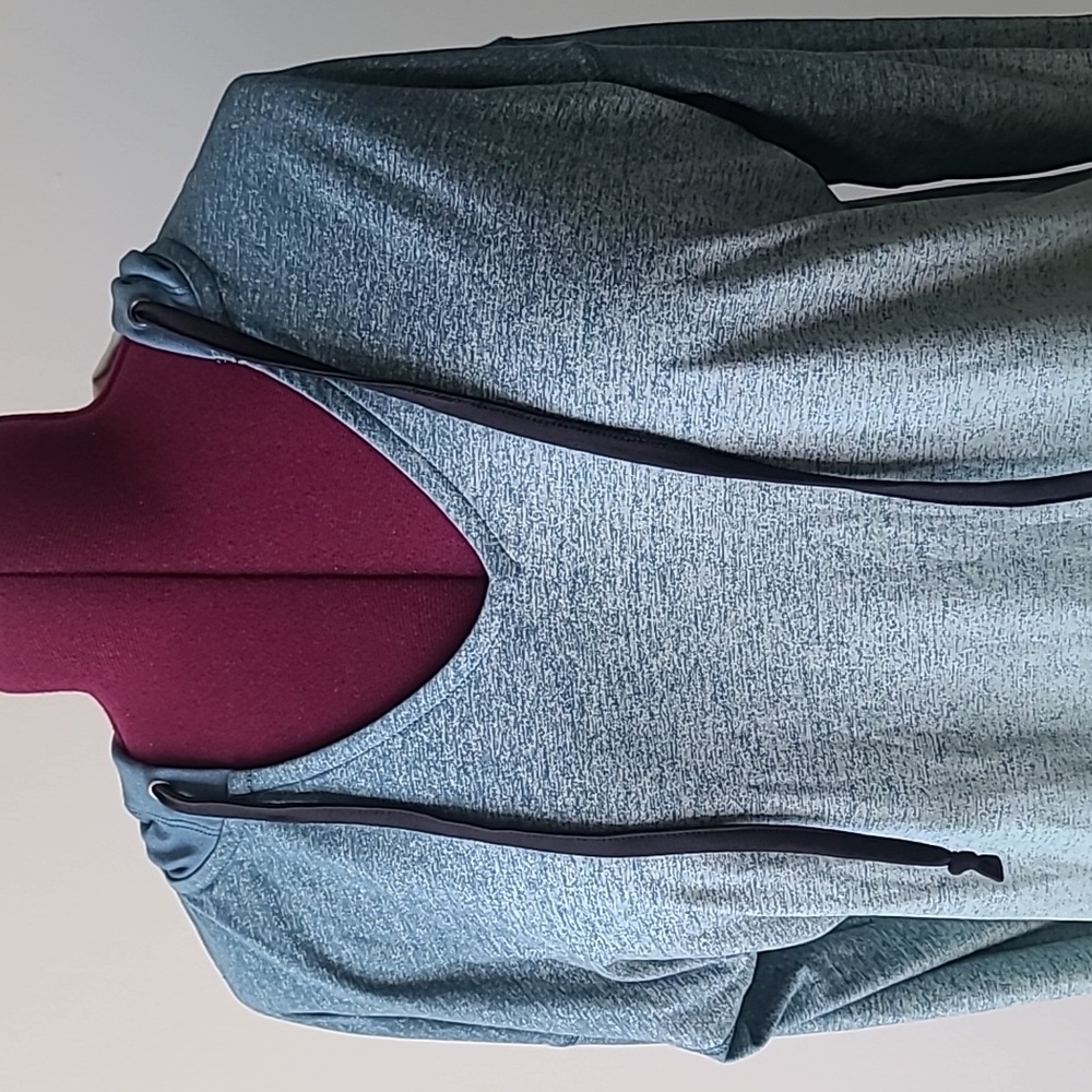 LuLaRoe Heathered Teal V-Neck Long Sleeve Hoodie with Black Drawstrings